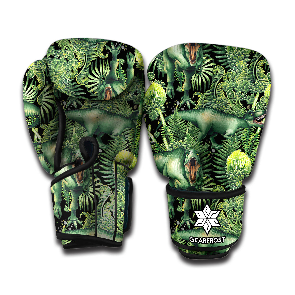 T-Rex Dinosaur And Jurassic Plants Print Boxing Gloves