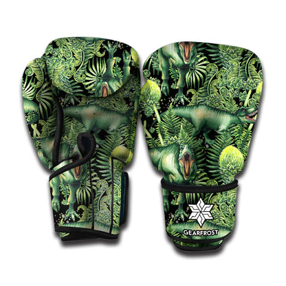 T-Rex Dinosaur And Jurassic Plants Print Boxing Gloves