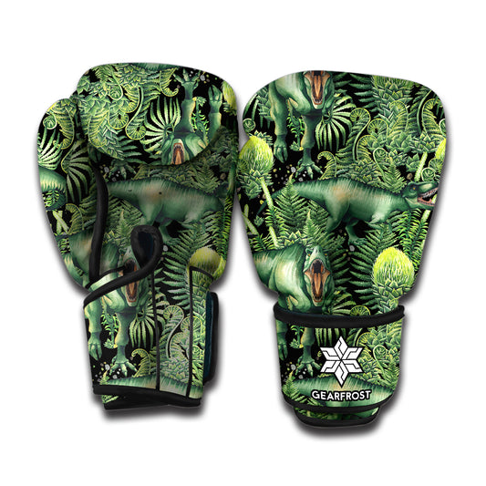 T-Rex Dinosaur And Jurassic Plants Print Boxing Gloves