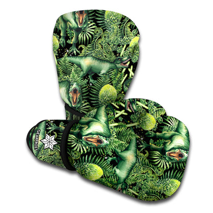T-Rex Dinosaur And Jurassic Plants Print Boxing Gloves