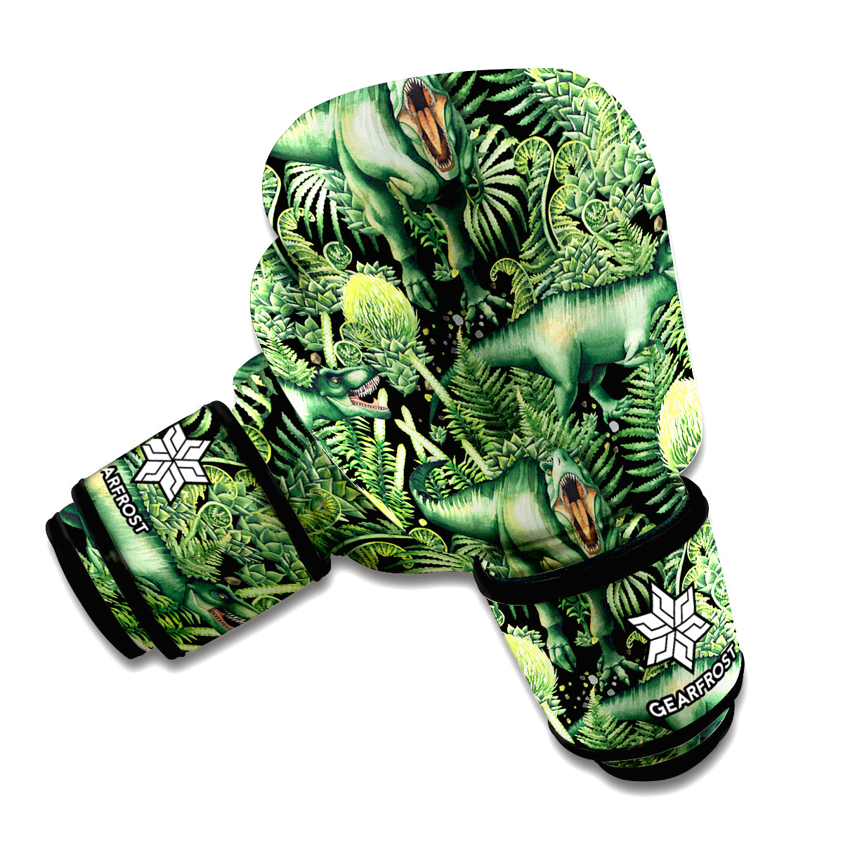 T-Rex Dinosaur And Jurassic Plants Print Boxing Gloves