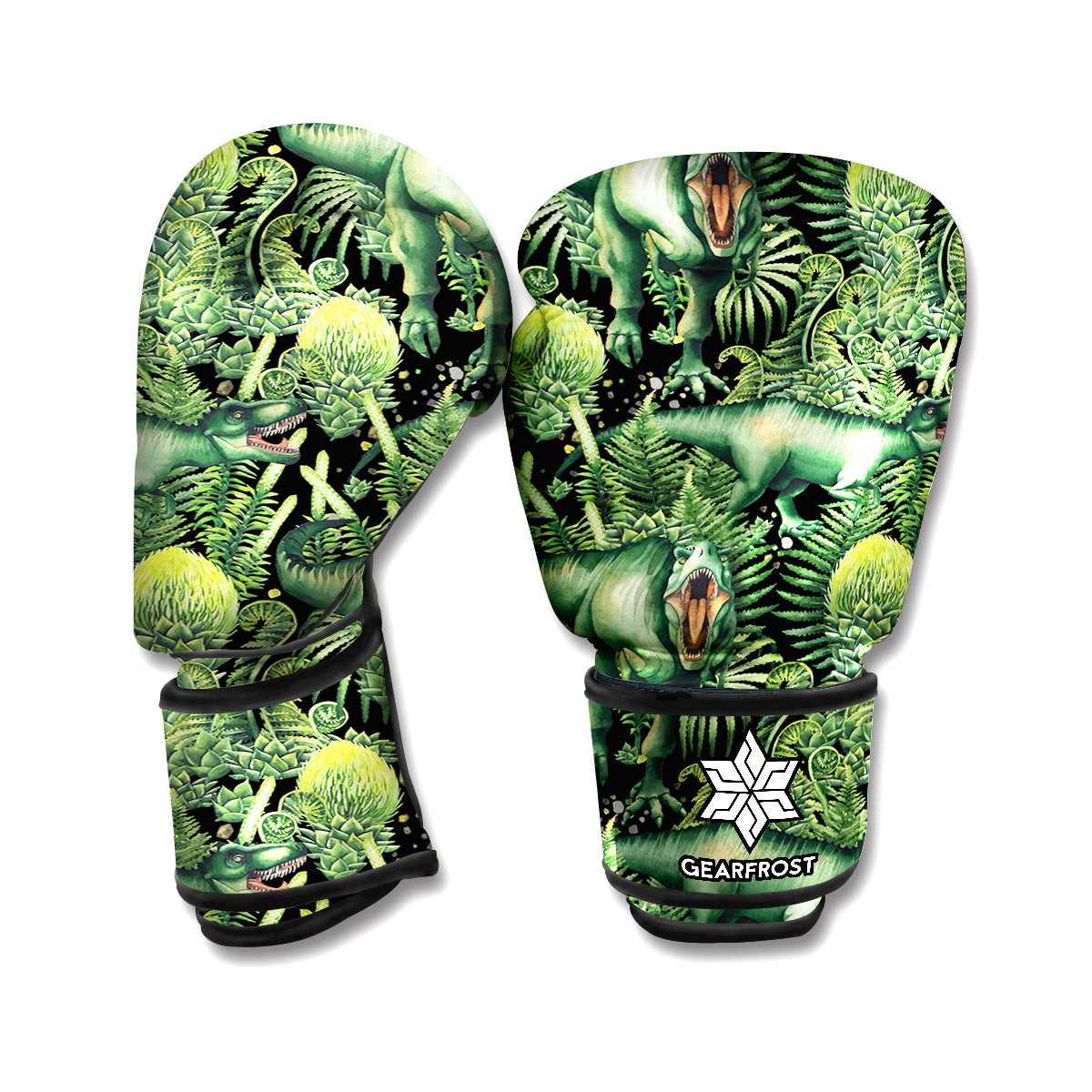 T-Rex Dinosaur And Jurassic Plants Print Boxing Gloves