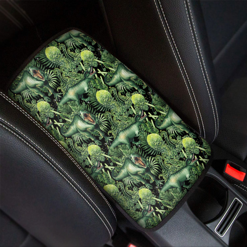 T-Rex Dinosaur And Jurassic Plants Print Car Center Console Cover
