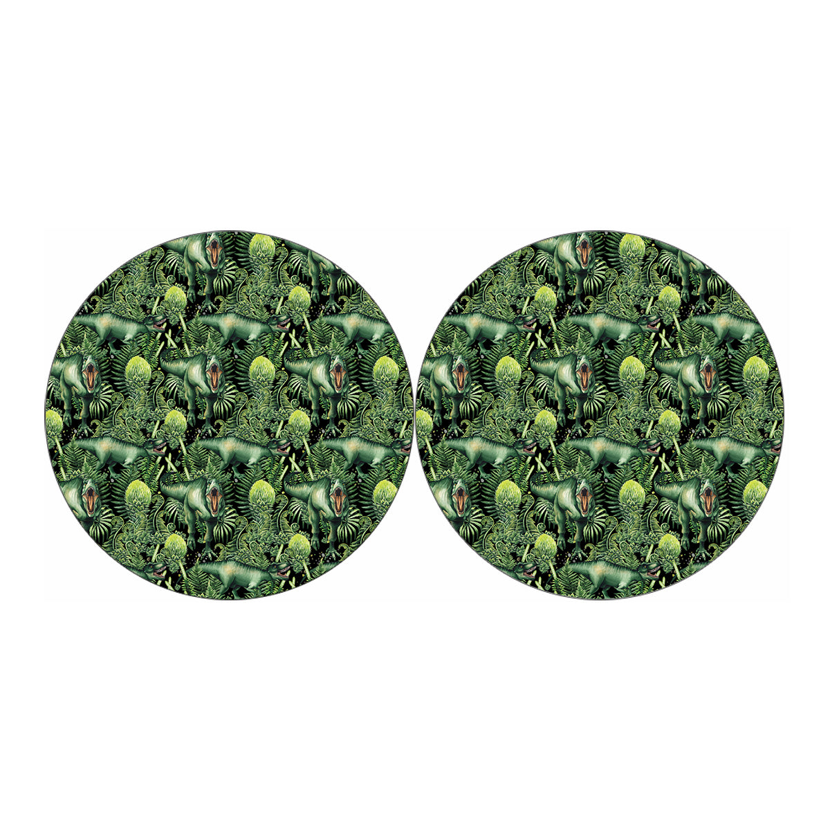 T-Rex Dinosaur And Jurassic Plants Print Car Coasters