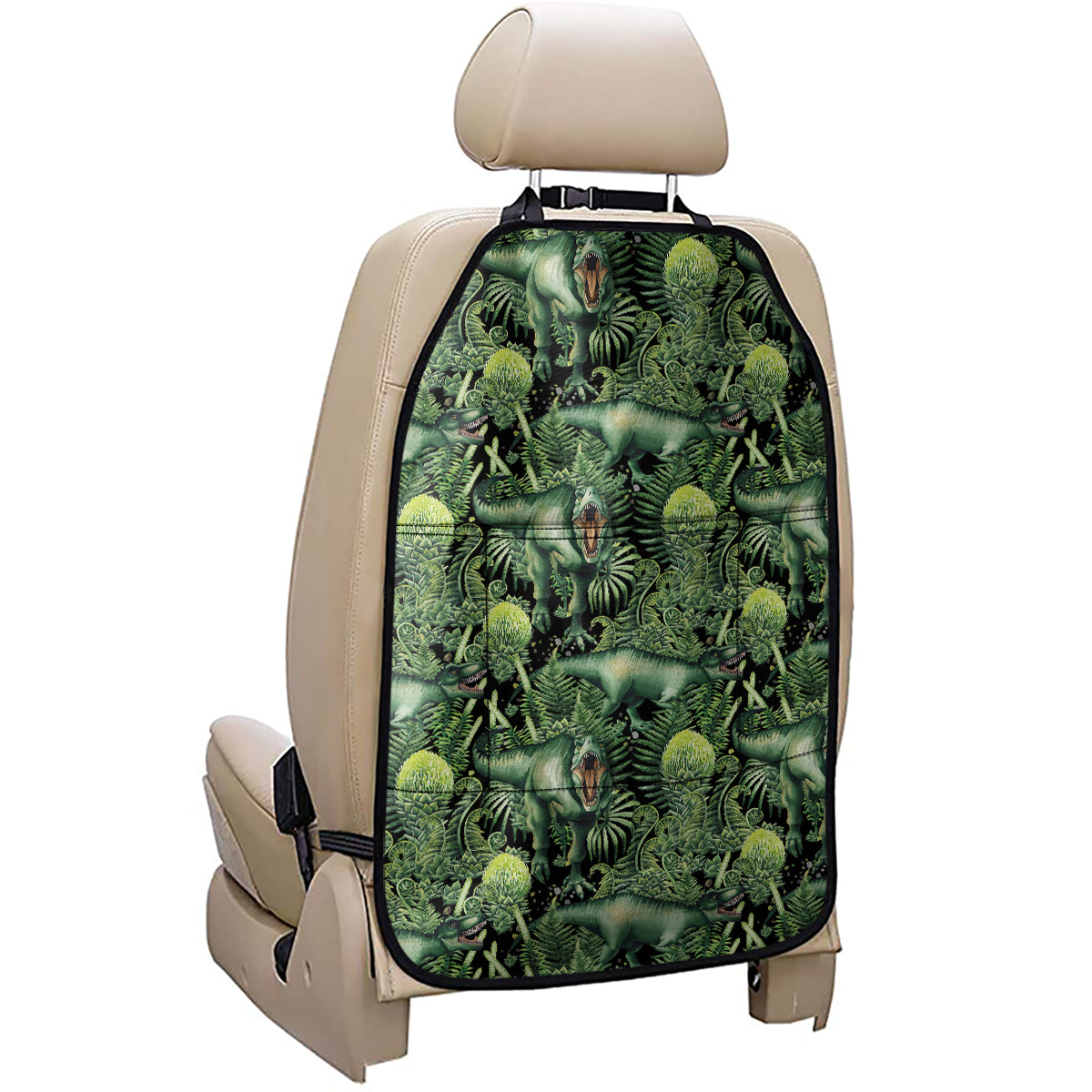 T-Rex Dinosaur And Jurassic Plants Print Car Seat Organizers