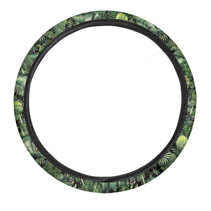 T-Rex Dinosaur And Jurassic Plants Print Car Steering Wheel Cover