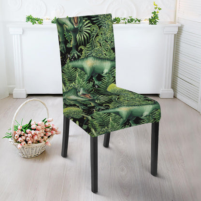 T-Rex Dinosaur And Jurassic Plants Print Dining Chair Slipcover