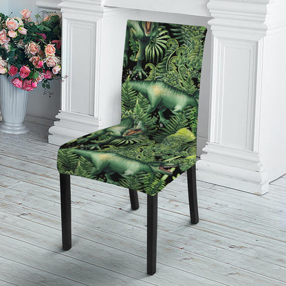 T-Rex Dinosaur And Jurassic Plants Print Dining Chair Slipcover