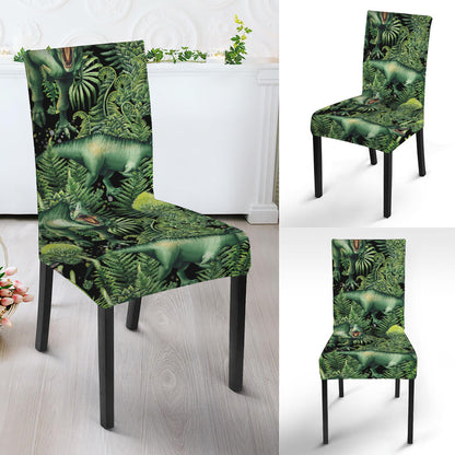 T-Rex Dinosaur And Jurassic Plants Print Dining Chair Slipcover