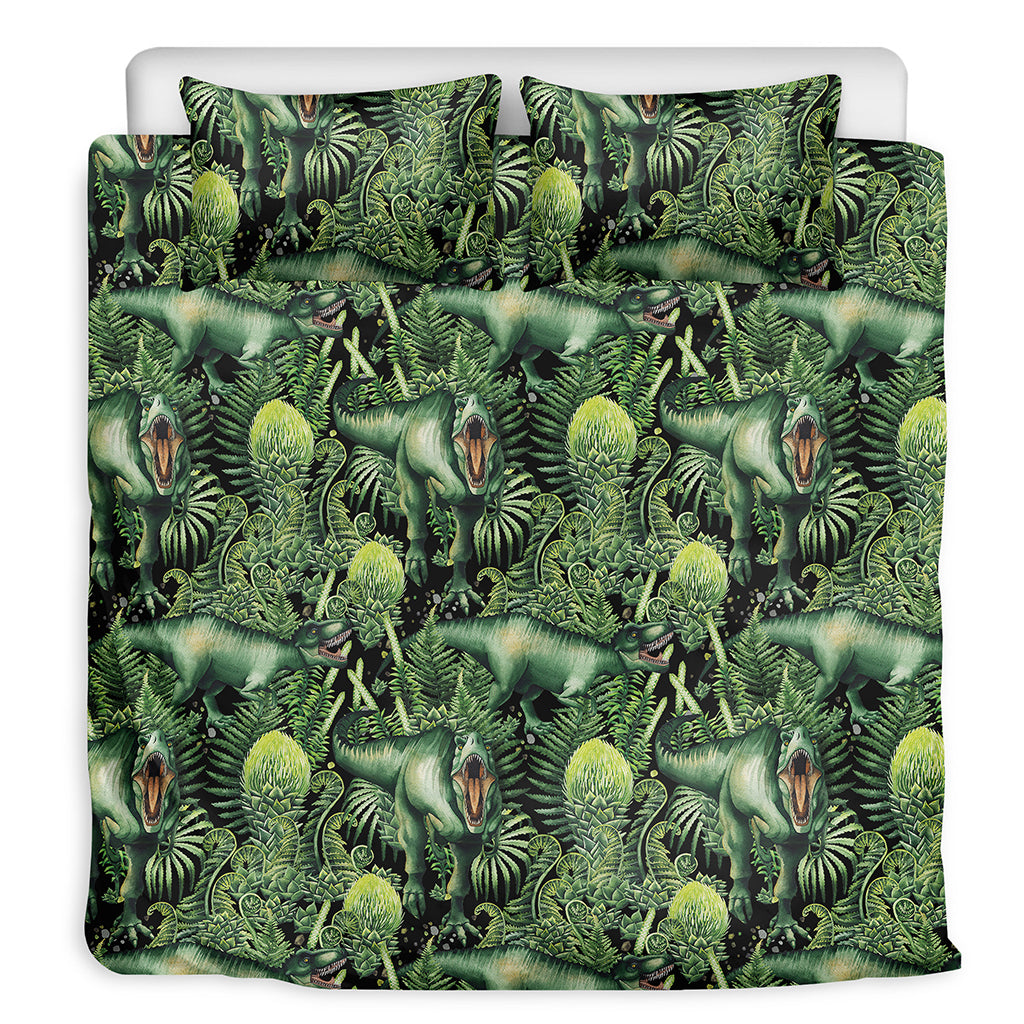T-Rex Dinosaur And Jurassic Plants Print Duvet Cover Bedding Set