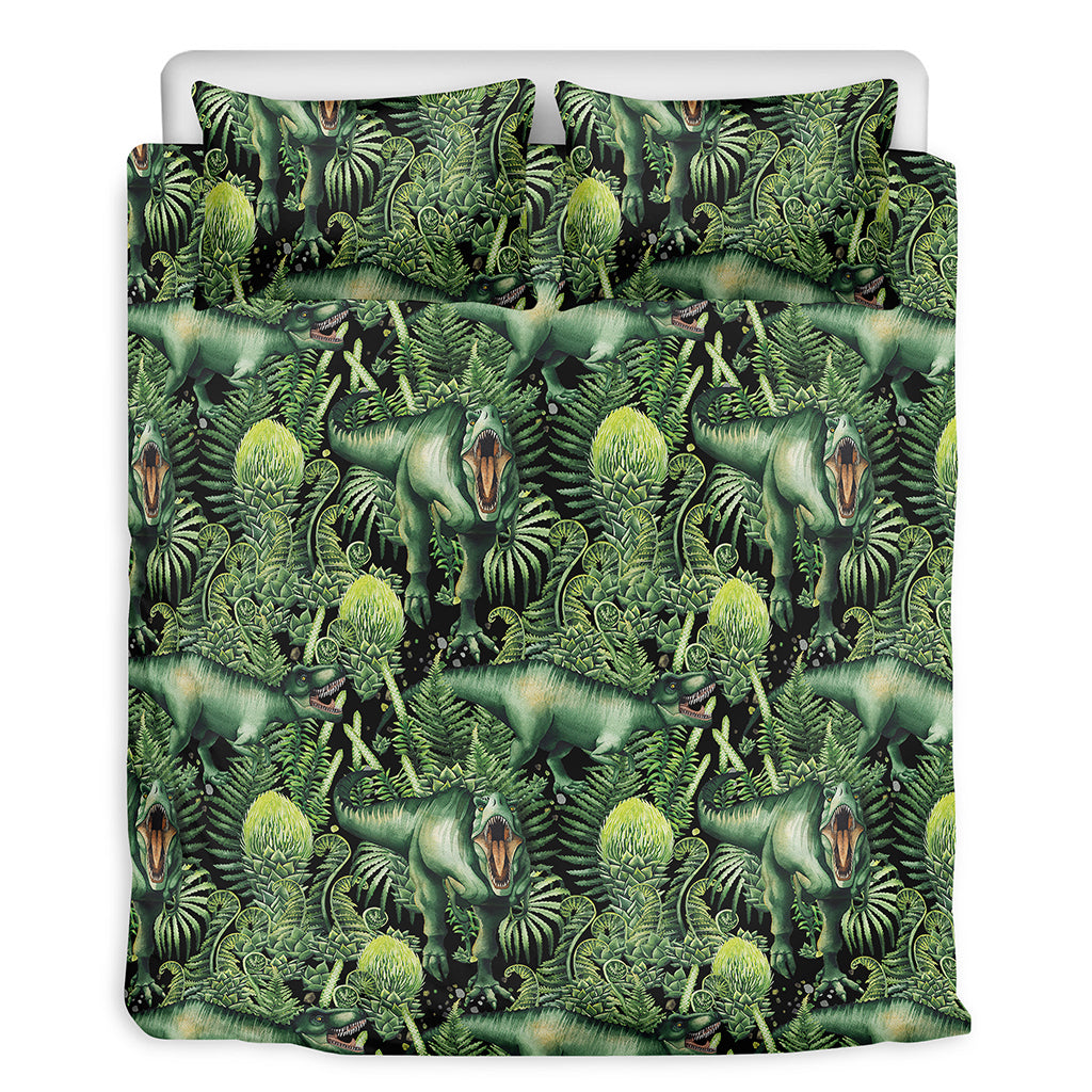 T-Rex Dinosaur And Jurassic Plants Print Duvet Cover Bedding Set
