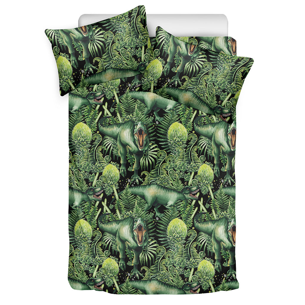 T-Rex Dinosaur And Jurassic Plants Print Duvet Cover Bedding Set