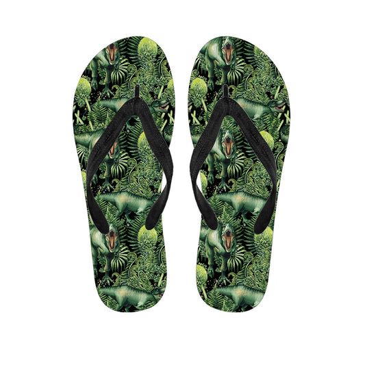 T-Rex Dinosaur And Jurassic Plants Print Flip Flops