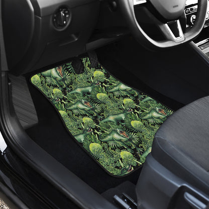 T-Rex Dinosaur And Jurassic Plants Print Front and Back Car Floor Mats