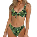 T-Rex Dinosaur And Jurassic Plants Print Front Bow Tie Bikini