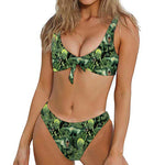 T-Rex Dinosaur And Jurassic Plants Print Front Bow Tie Bikini