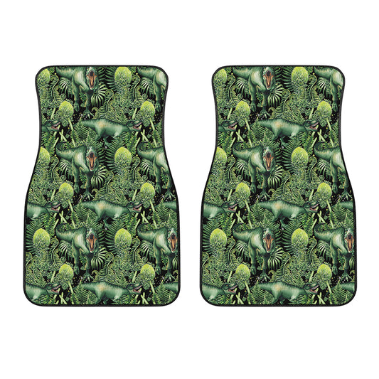 T-Rex Dinosaur And Jurassic Plants Print Front Car Floor Mats