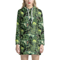 T-Rex Dinosaur And Jurassic Plants Print Pullover Hoodie Dress