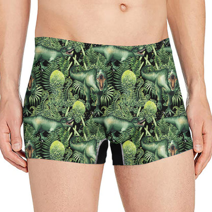 T-Rex Dinosaur And Jurassic Plants Print Men's Boxer Briefs