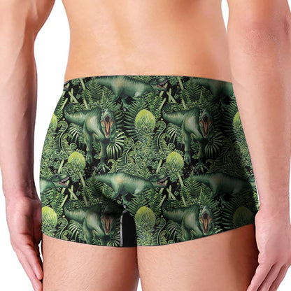 T-Rex Dinosaur And Jurassic Plants Print Men's Boxer Briefs