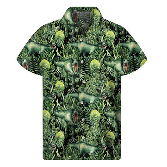 T-Rex Dinosaur And Jurassic Plants Print Men's Short Sleeve Shirt