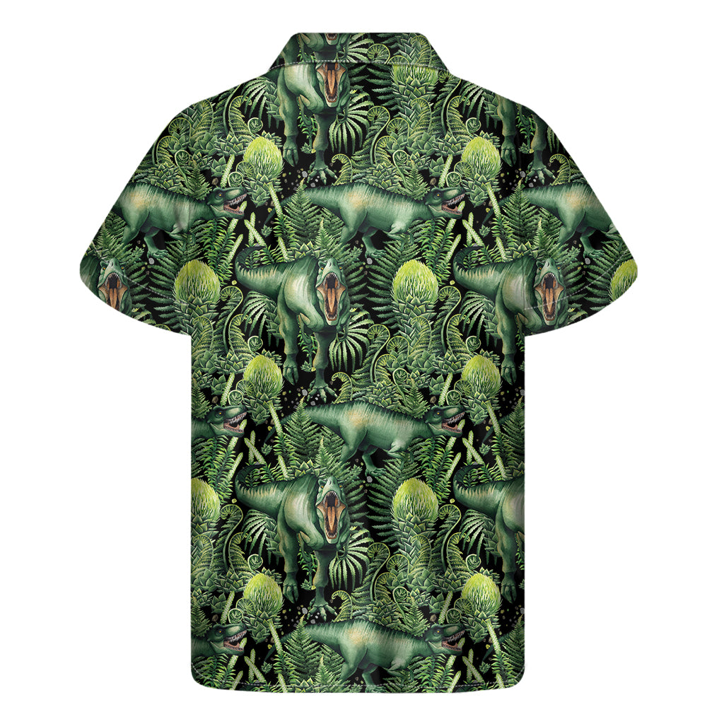 T-Rex Dinosaur And Jurassic Plants Print Men's Short Sleeve Shirt