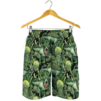 T-Rex Dinosaur And Jurassic Plants Print Men's Shorts