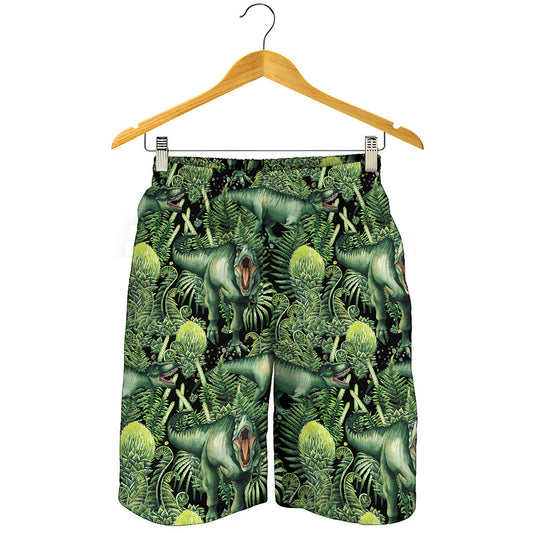 T-Rex Dinosaur And Jurassic Plants Print Men's Shorts