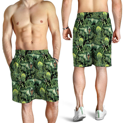 T-Rex Dinosaur And Jurassic Plants Print Men's Shorts