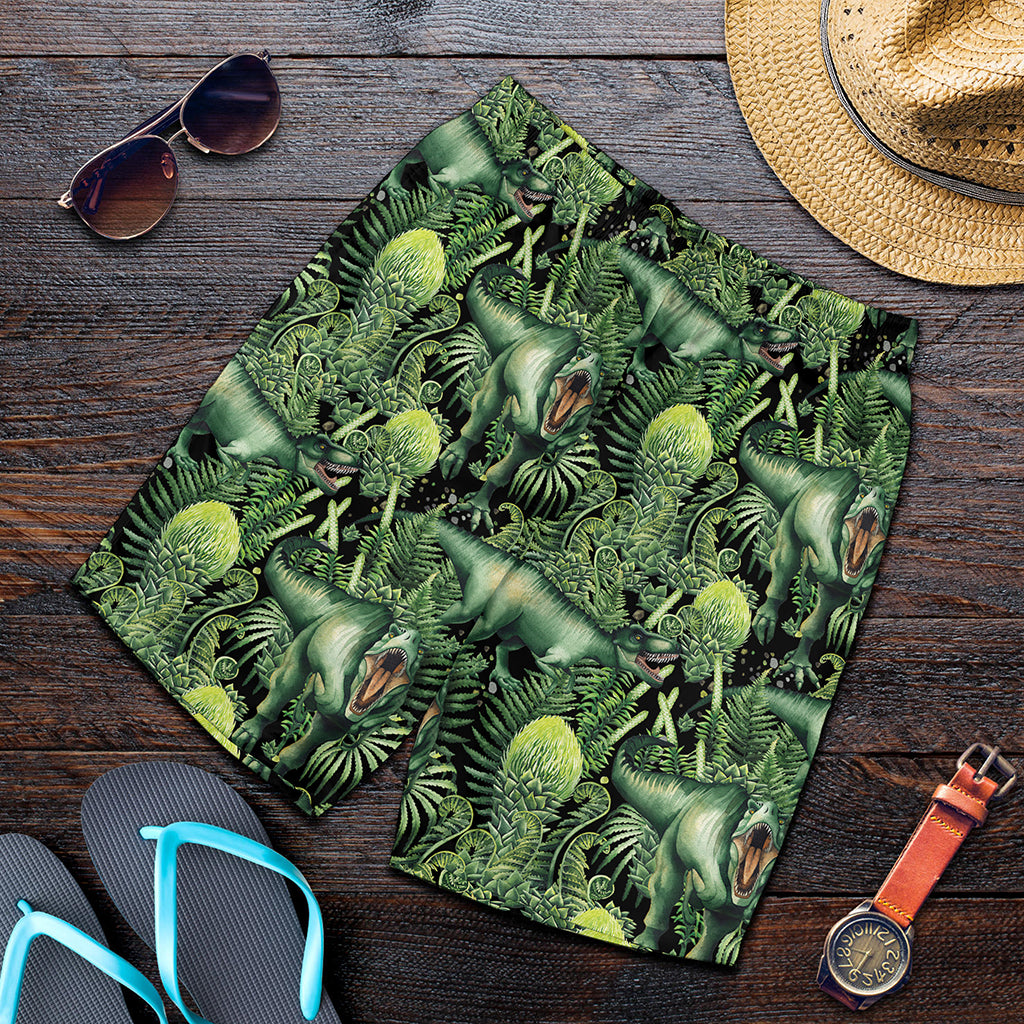 T-Rex Dinosaur And Jurassic Plants Print Men's Shorts