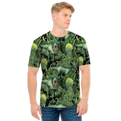 T-Rex Dinosaur And Jurassic Plants Print Men's T-Shirt