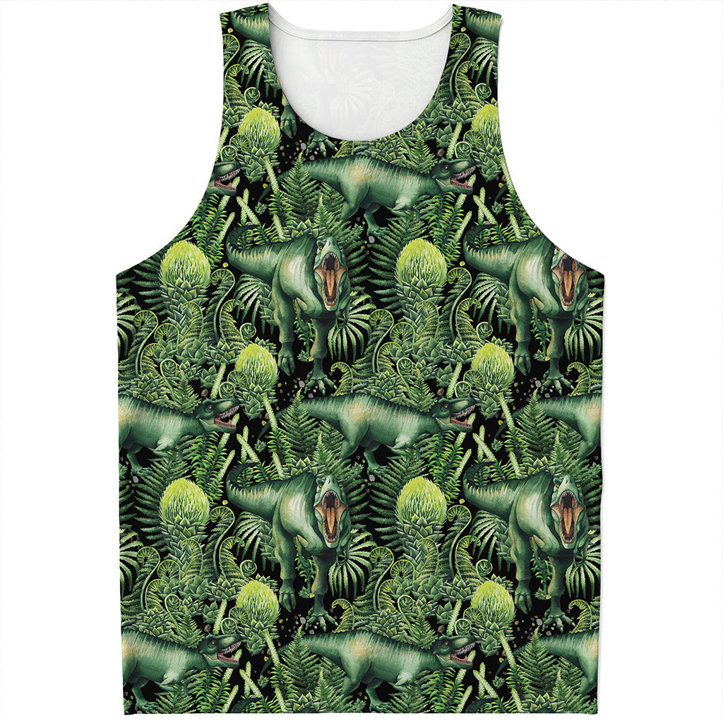 T-Rex Dinosaur And Jurassic Plants Print Men's Tank Top
