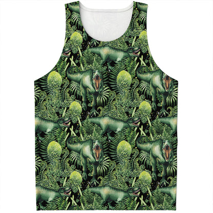 T-Rex Dinosaur And Jurassic Plants Print Men's Tank Top