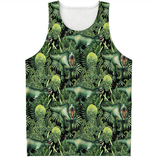 T-Rex Dinosaur And Jurassic Plants Print Men's Tank Top