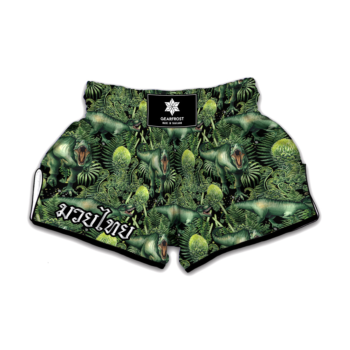 T-Rex Dinosaur And Jurassic Plants Print Muay Thai Boxing Shorts