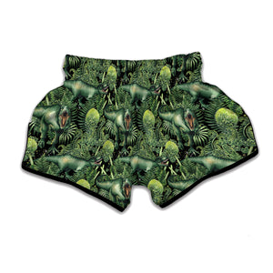 T-Rex Dinosaur And Jurassic Plants Print Muay Thai Boxing Shorts