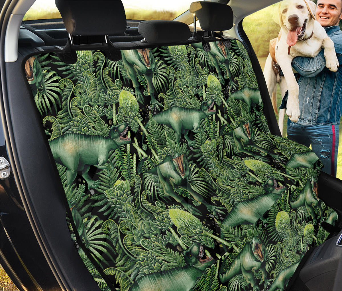 T-Rex Dinosaur And Jurassic Plants Print Pet Car Back Seat Cover