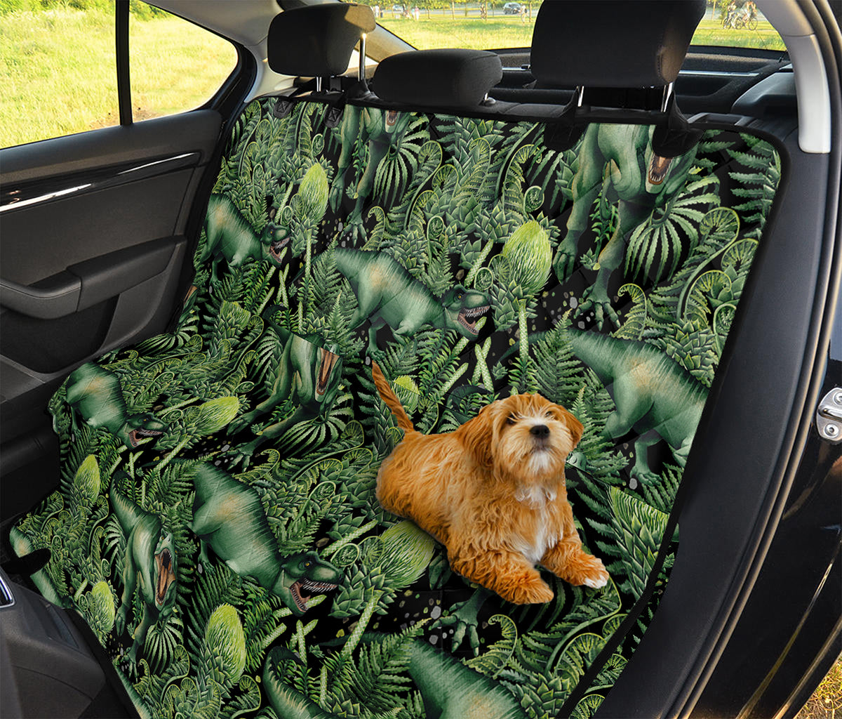 T-Rex Dinosaur And Jurassic Plants Print Pet Car Back Seat Cover