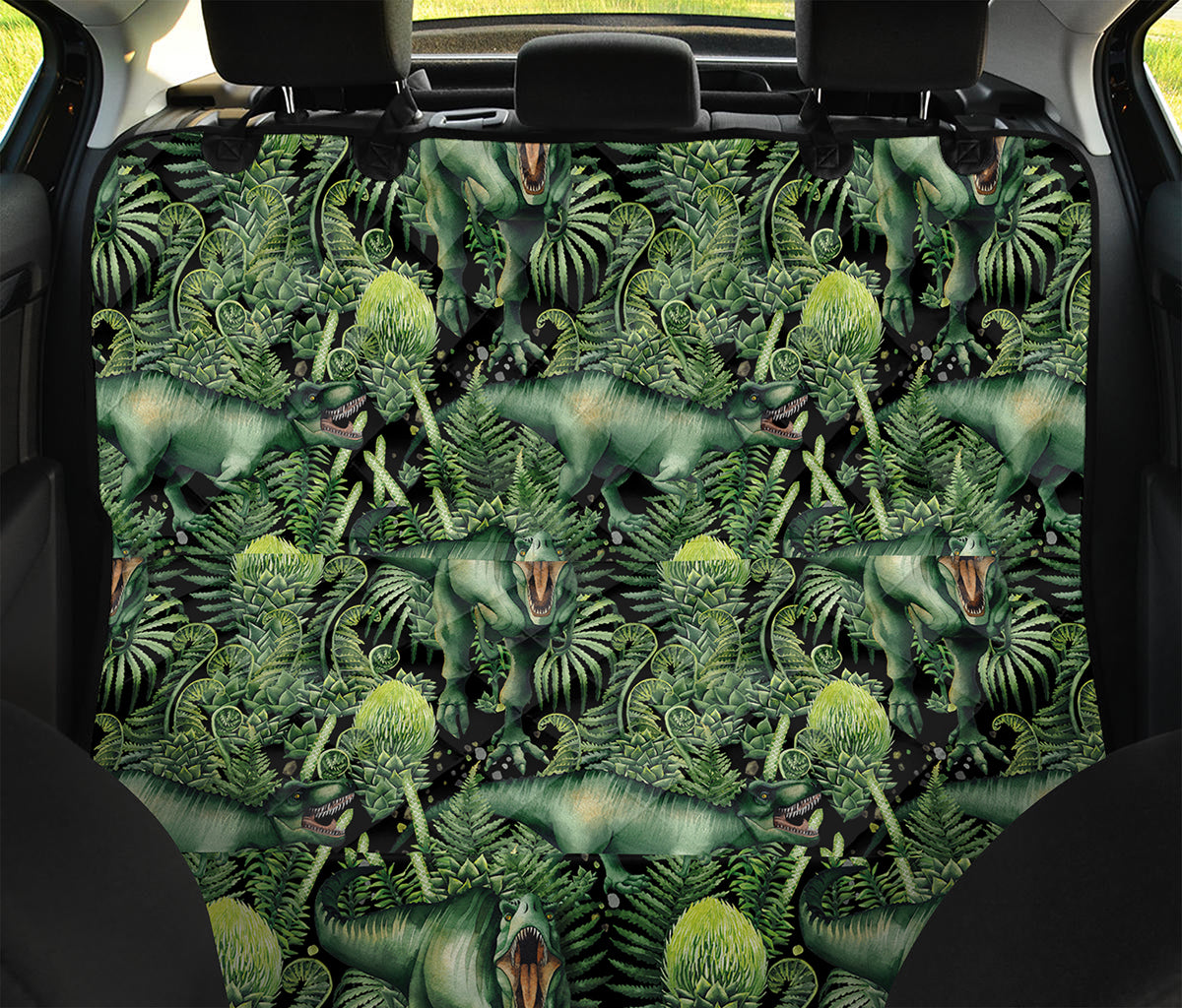 T-Rex Dinosaur And Jurassic Plants Print Pet Car Back Seat Cover