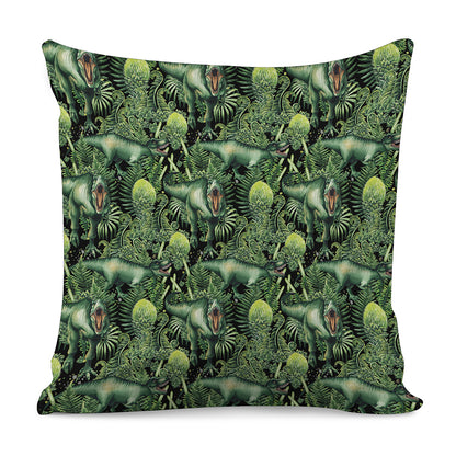 T-Rex Dinosaur And Jurassic Plants Print Pillow Cover