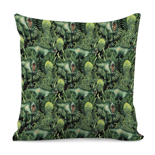 T-Rex Dinosaur And Jurassic Plants Print Pillow Cover