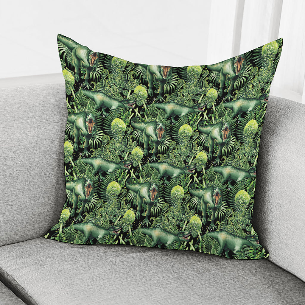 T-Rex Dinosaur And Jurassic Plants Print Pillow Cover