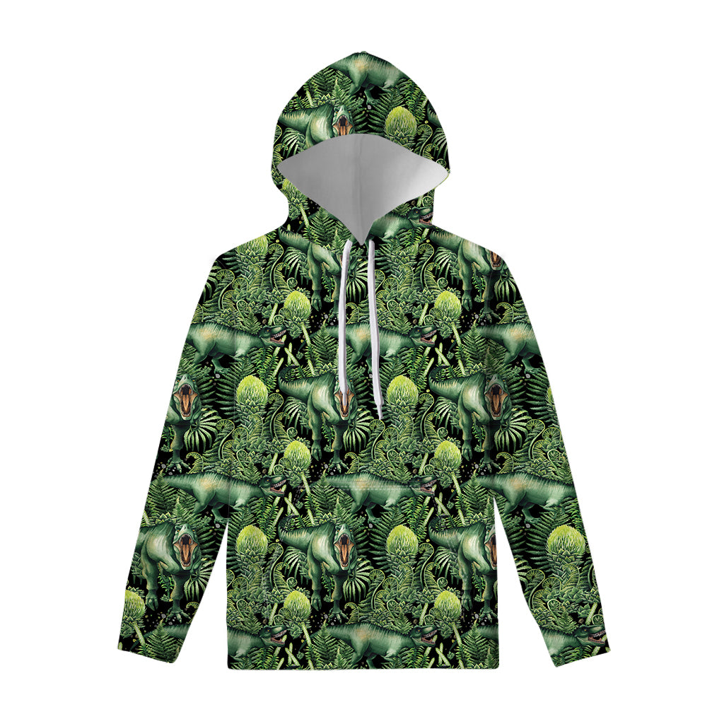 T-Rex Dinosaur And Jurassic Plants Print Pullover Hoodie