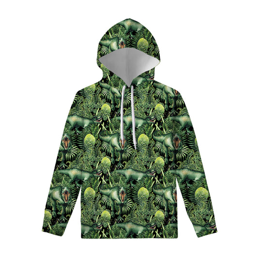 T-Rex Dinosaur And Jurassic Plants Print Pullover Hoodie