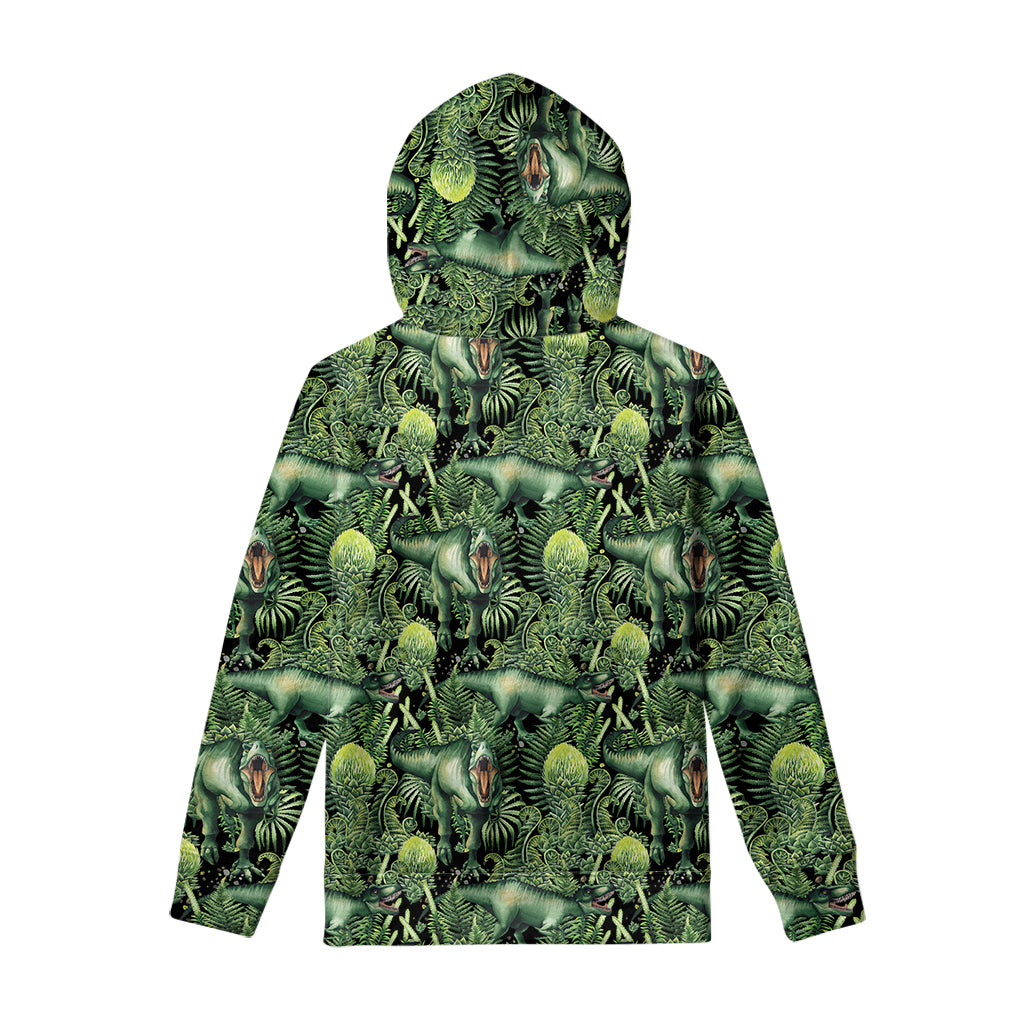 T-Rex Dinosaur And Jurassic Plants Print Pullover Hoodie