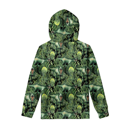 T-Rex Dinosaur And Jurassic Plants Print Pullover Hoodie