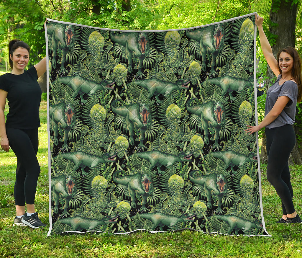 T-Rex Dinosaur And Jurassic Plants Print Quilt