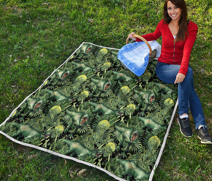 T-Rex Dinosaur And Jurassic Plants Print Quilt