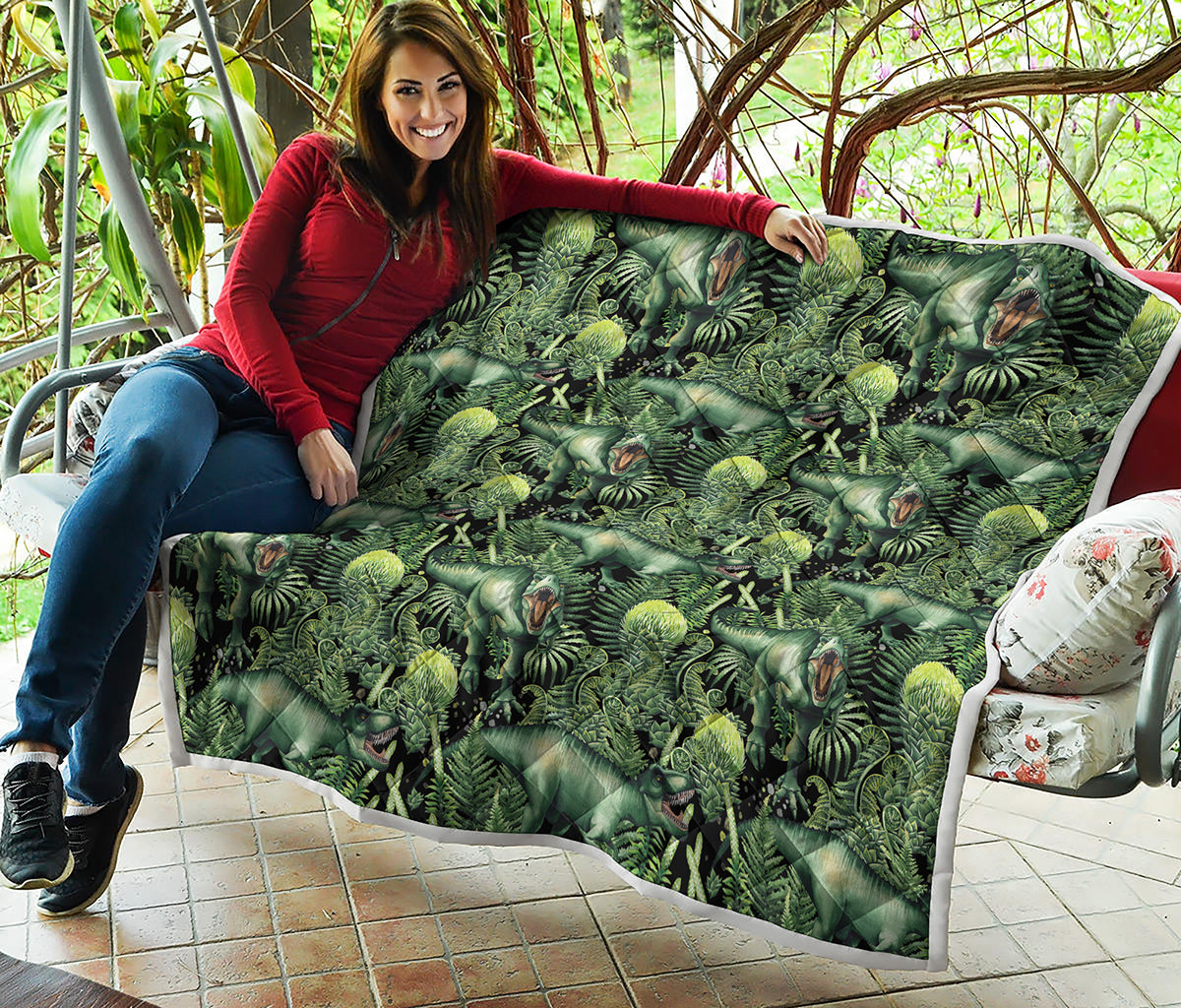 T-Rex Dinosaur And Jurassic Plants Print Quilt