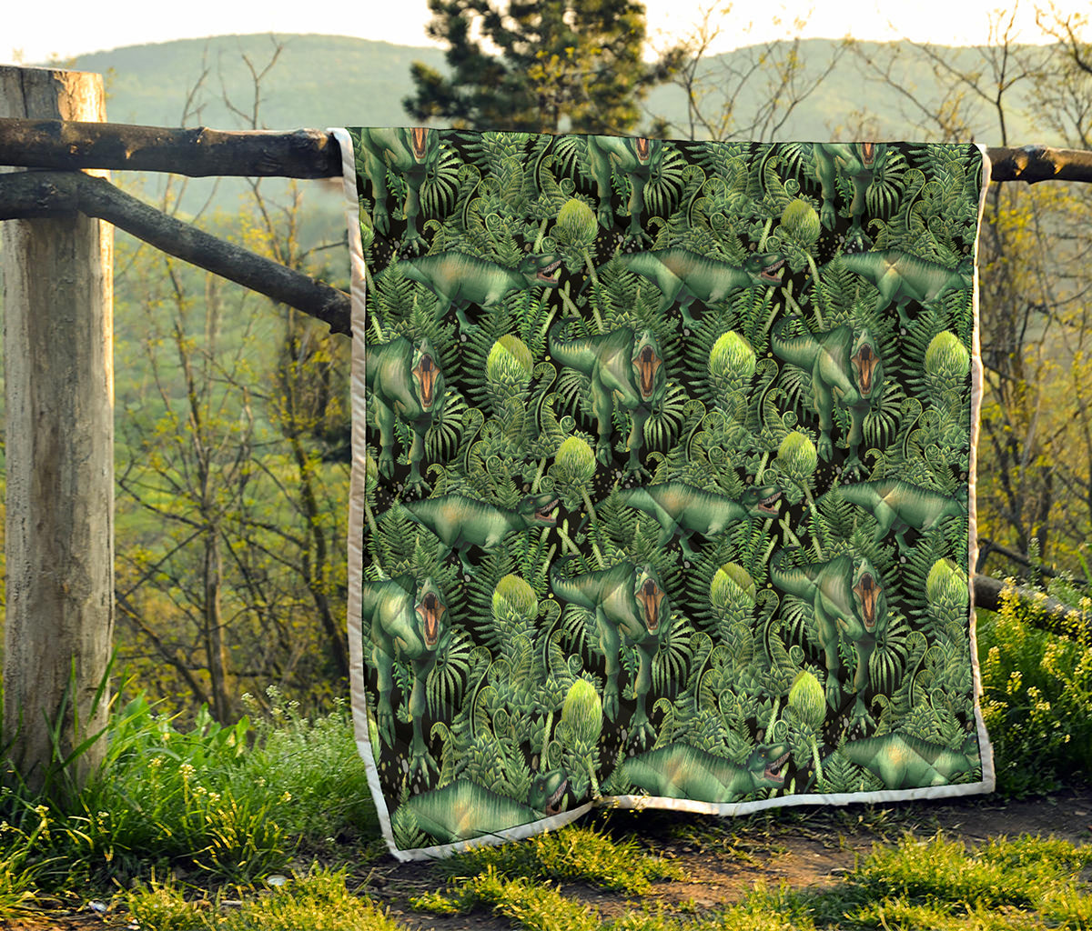 T-Rex Dinosaur And Jurassic Plants Print Quilt